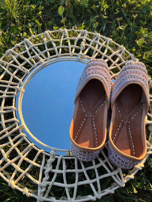 Handcrafted leather Punjabi Juttis with Pearl Handwork