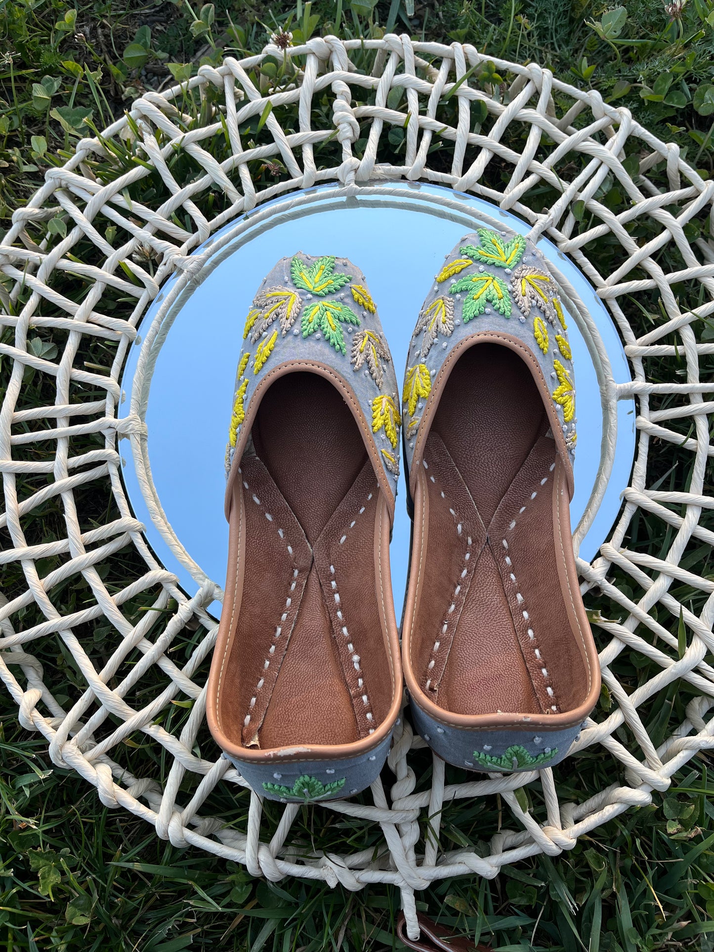 Handcrafted Punjabi Leather Juttis with Multicolor Embroidery Handwork