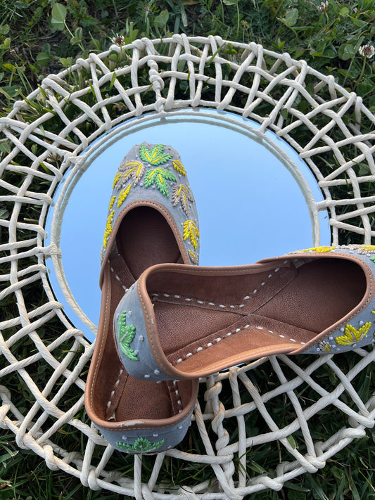 Handcrafted Punjabi Leather Juttis with Multicolor Embroidery Handwork